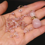 Pink Quartz Perfume Bottle Necklace for Women Love Gift