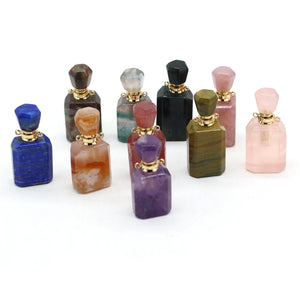 Natural Stone Perfume Bottle Pendant Agates/Tourmaline/Rose Quartz/Fluorite
