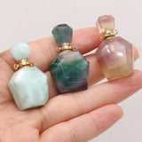 Natural Stone Perfume Bottle Pendant Amethysts Fluorite Clear Quartz Charms