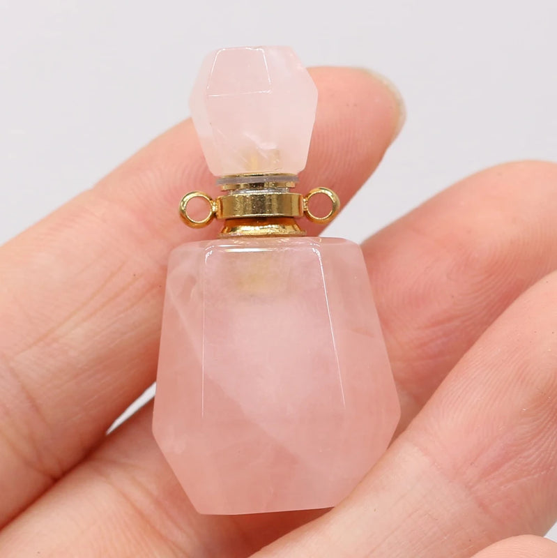 Natural Stone Perfume Bottle Pendant Clear Quartz Amazonite Amethyst