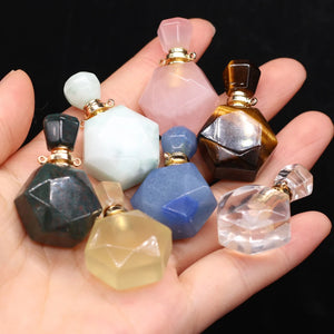 Natural Stone Perfume Bottle Pendant Agates Rose Quartz Jewelry Charms DIY