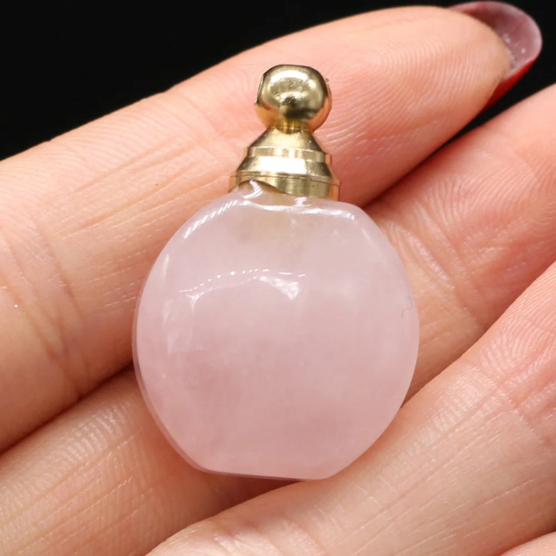 Natural Stone Perfume Bottle Pendant - Rose Quartzs Amethysts