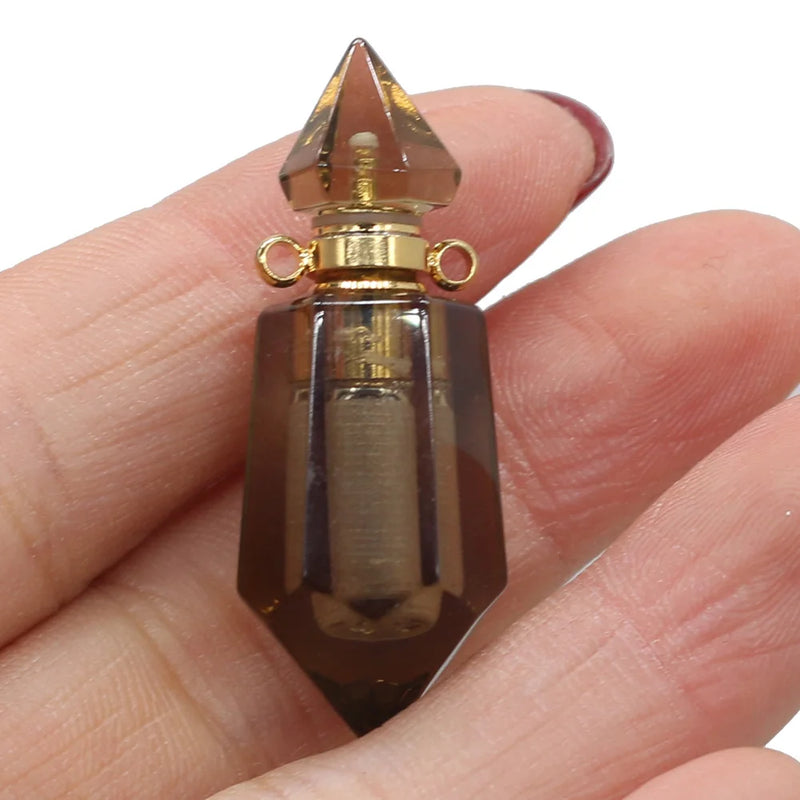 Hexagon Picture Stone Tiger Eye Amethyst Perfume Bottle Pendant