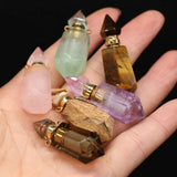 Hexagon Picture Stone Tiger Eye Amethyst Perfume Bottle Pendant
