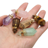 Hexagon Picture Stone Tiger Eye Amethyst Perfume Bottle Pendant