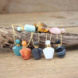 Natural Stone Perfume Bottle Pendant Chain Crystal Jade Labradorite Charm