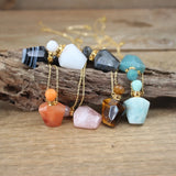 Natural Stone Perfume Bottle Pendant Chain Crystal Jade Labradorite Charm