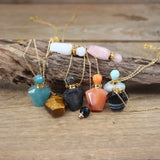 Natural Stone Perfume Bottle Pendant Chain Crystal Jade Labradorite Charm