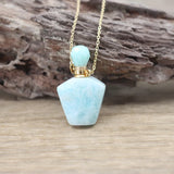Natural Stone Perfume Bottle Pendant Chain Crystal Jade Labradorite Charm