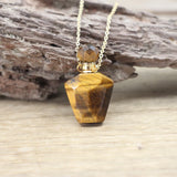 Natural Stone Perfume Bottle Pendant Chain Crystal Jade Labradorite Charm