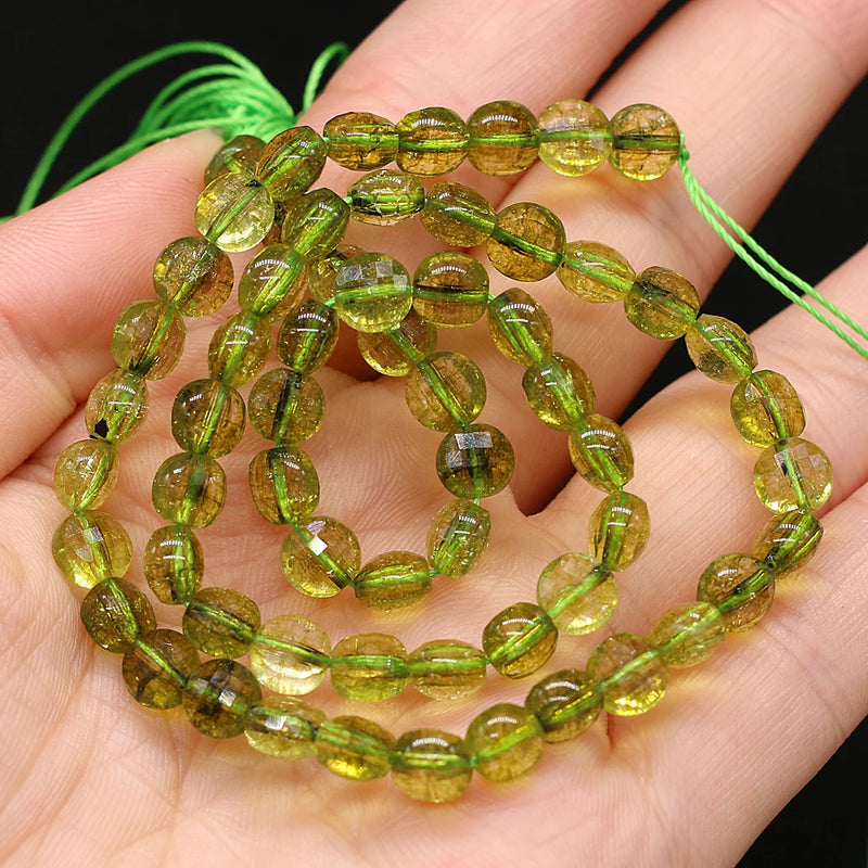 Peridot Coin Beads 6mm Olivine Green Faceted Loose Spacer Beads