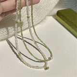 Natural Stone Peridot Freshwater Pearl Women Necklace S925 Silver Jewelry
