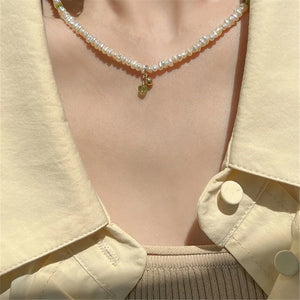 Natural Stone Peridot Freshwater Pearl Women Necklace S925 Silver Jewelry