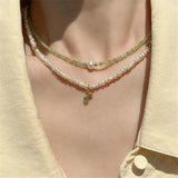 Natural Stone Peridot Freshwater Pearl Women Necklace S925 Silver Jewelry