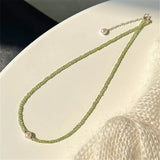 Natural Stone Peridot Freshwater Pearl Women Necklace S925 Silver Jewelry