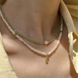 Natural Stone Peridot Freshwater Pearl Women Necklace S925 Silver Jewelry