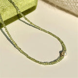 Natural Stone Peridot Freshwater Pearl Women Necklace S925 Silver Jewelry