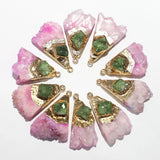 Natural Stone Pink Agate Bruzy Plated Scalloped Necklace Pendant 6Pcs