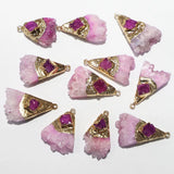 Natural Stone Pink Agate Bruzy Plated Scalloped Necklace Pendant 6Pcs
