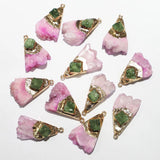 Natural Stone Pink Agate Bruzy Plated Scalloped Necklace Pendant 6Pcs