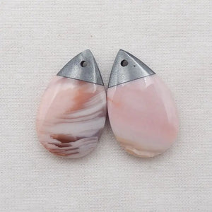 Pink Agate Hematite Water Droplet Earring Bead 25x16x5mm