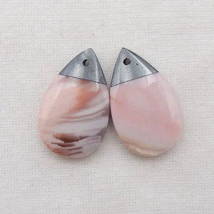 Pink Agate Hematite Water Droplet Earring Bead 25x16x5mm