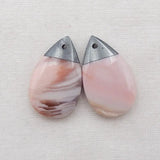 Pink Agate Hematite Water Droplet Earring Bead 25x16x5mm