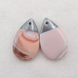 Pink Agate Hematite Water Droplet Earring Bead 25x16x5mm