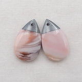 Pink Agate Hematite Water Droplet Earring Bead 25x16x5mm