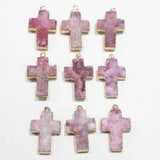 Pink Agates Druzy Cross Necklace Pendants Unisex Charms DIY Jewelry