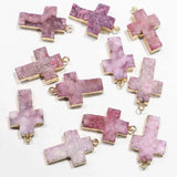 Pink Agates Druzy Cross Necklace Pendants Unisex Charms DIY Jewelry