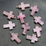 Pink Agates Druzy Cross Necklace Pendants Unisex Charms DIY Jewelry