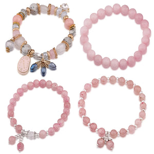 Pink Beaded Bracelet Natural Stone Adjustable Jewelry