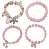 Pink Beaded Bracelet Natural Stone Adjustable Jewelry