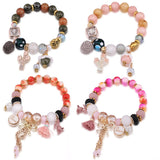 Pink Beaded Bracelet Natural Stone Adjustable Jewelry