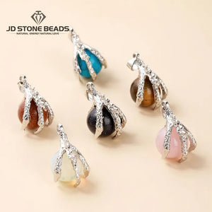 Pink Quartz Malachite Bead Dragon Claw Wraps Alloy Pendants Charms