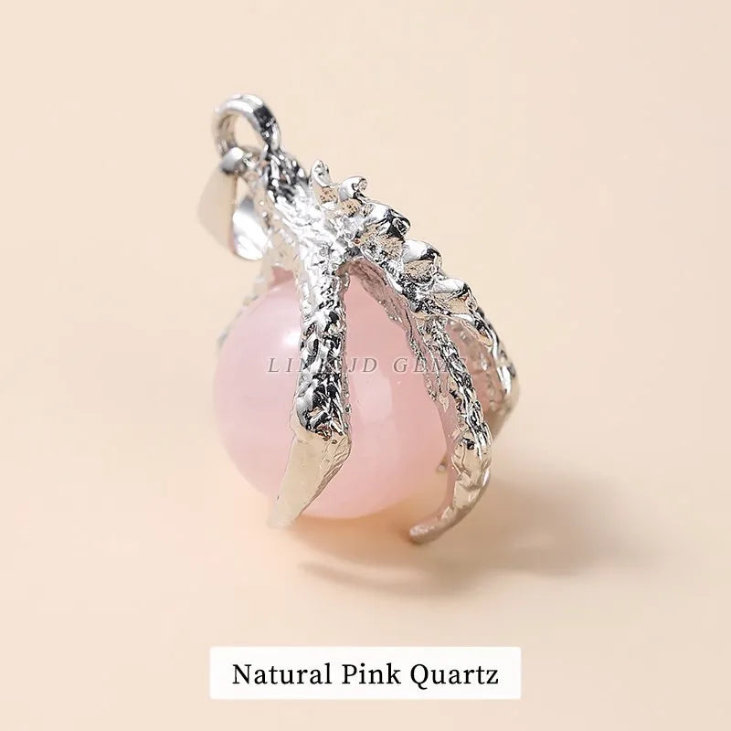 Pink Quartz Malachite Bead Dragon Claw Wraps Alloy Pendants Charms