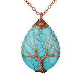 Pink Quartz Opal Necklace & Pendant Silver Tree of Life Water Drop Shape