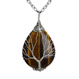 Pink Quartz Opal Necklace & Pendant Silver Tree of Life Water Drop Shape
