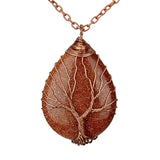 Pink Quartz Opal Necklace & Pendant Silver Tree of Life Water Drop Shape