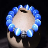Pink Cat Eye Beaded Bracelet 14MM Elastic Rope Charms Women Men