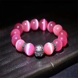 Pink Cat Eye Beaded Bracelet 14MM Elastic Rope Charms Women Men