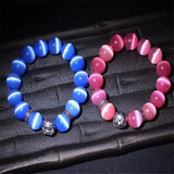 Pink Cat Eye Beaded Bracelet 14MM Elastic Rope Charms Women Men