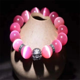 Pink Cat Eye Beaded Bracelet 14MM Elastic Rope Charms Women Men