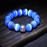 Pink Cat Eye Beaded Bracelet 14MM Elastic Rope Charms Women Men