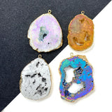 Agate Piece Pendant 30-55mm Natural Stone Plated Colored Crystal Charm DIY Neckl