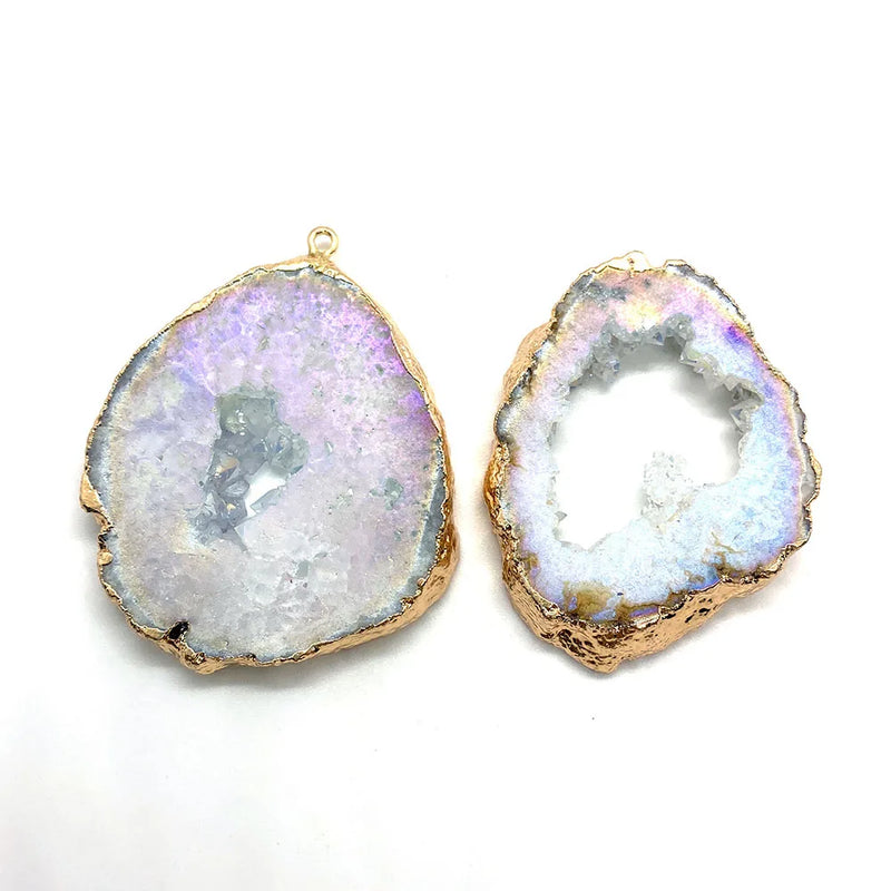 Agate Piece Pendant 30-55mm Natural Stone Plated Colored Crystal Charm DIY Neckl