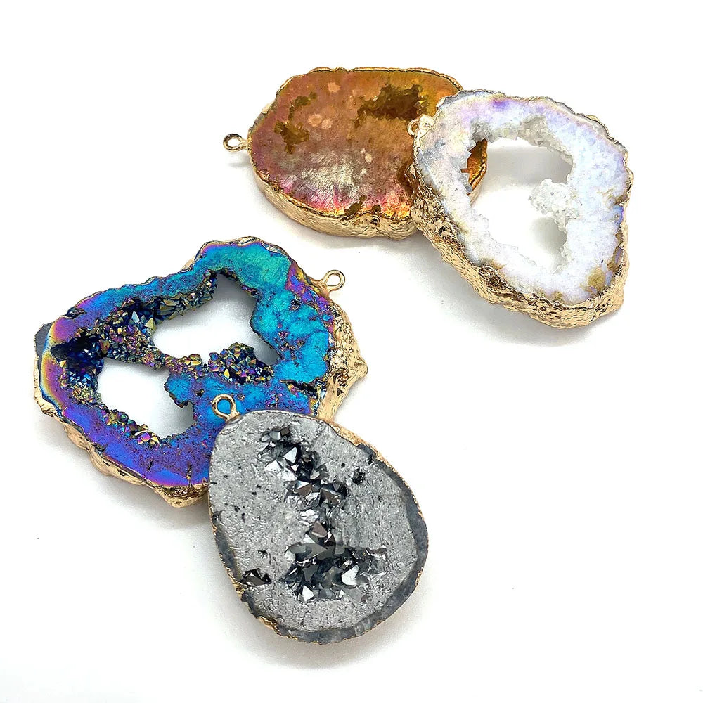 Agate Piece Pendant 30-55mm Natural Stone Plated Colored Crystal Charm DIY Neckl