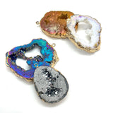 Agate Piece Pendant 30-55mm Natural Stone Plated Colored Crystal Charm DIY Neckl