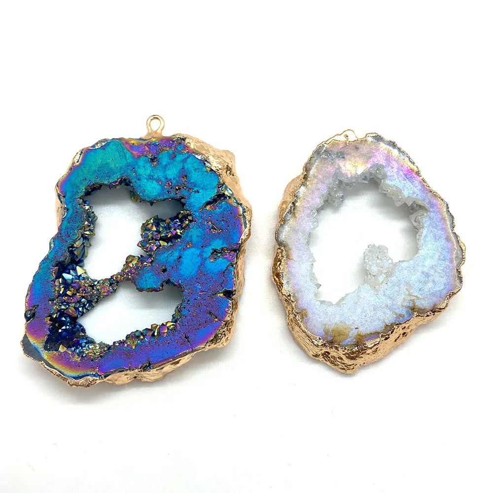 Agate Piece Pendant 30-55mm Natural Stone Plated Colored Crystal Charm DIY Neckl